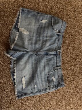 aerie Light Blue Distressed Denim Cutoff Shorts